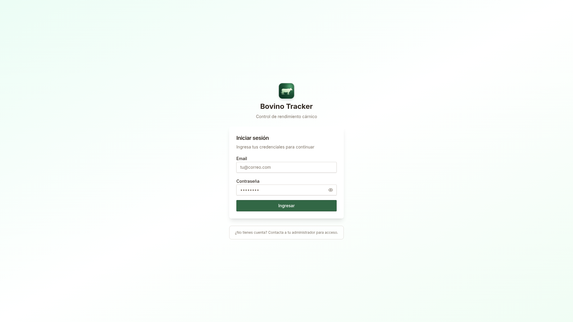 Pantalla de acceso de Bovino Tracker en bovino.agrosuite.co